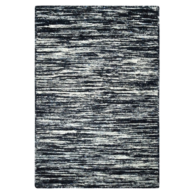 Contemporary Rug & Kilim’s Contemporary Textural Rug With Blue & White Stripes For Sale - Image 3 of 6
