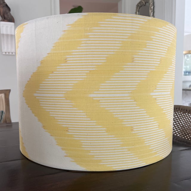 Pale Yellow Silk Ikat Drum Lamp Shade For Sale In New York - Image 6 of 6