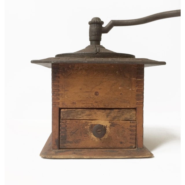 Antique Hand Crank Coffee Grinder With Wood Base and Metal Top Chairish