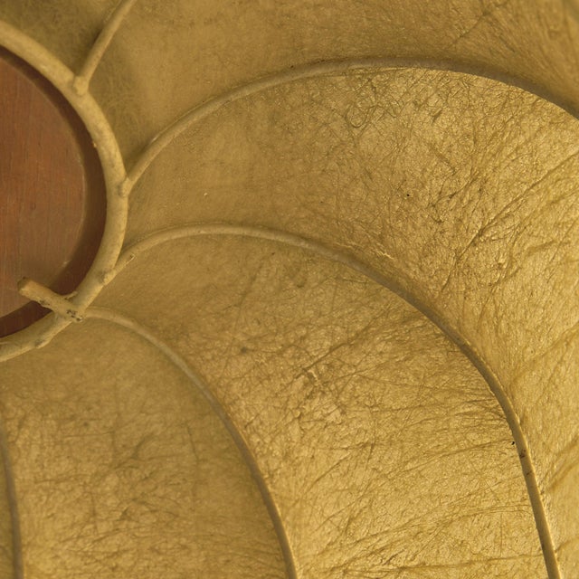 Wood Italian Cocoon Pendant with Brass + Wood Detail, 1960s For Sale - Image 7 of 11