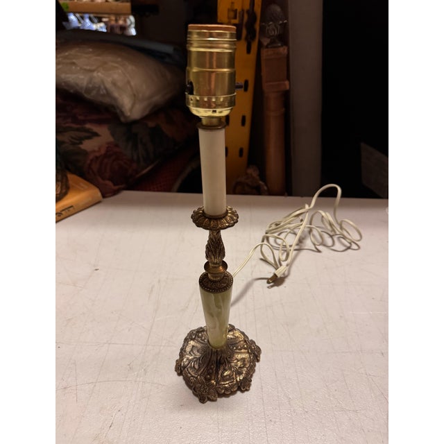 Mid-Century Modern 1970s Brass Table Lamp With Marble Accents For Sale - Image 3 of 4