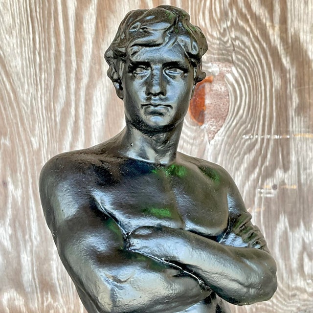 Vintage Boho Plaster Statue of Man For Sale - Image 10 of 11