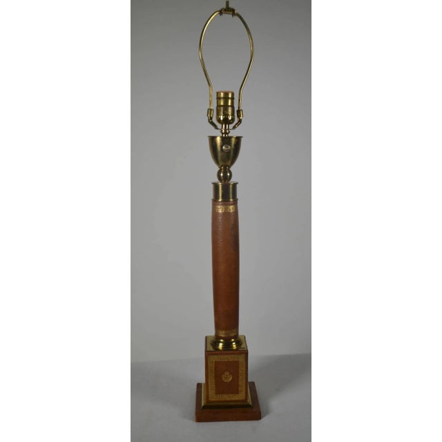 Empire Style Brass Mounted Leather Table Lamp For Sale - Image 4 of 5