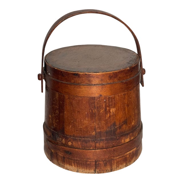 Antique American Folk Art 19 Th C Wood Bucket Pail For Sale