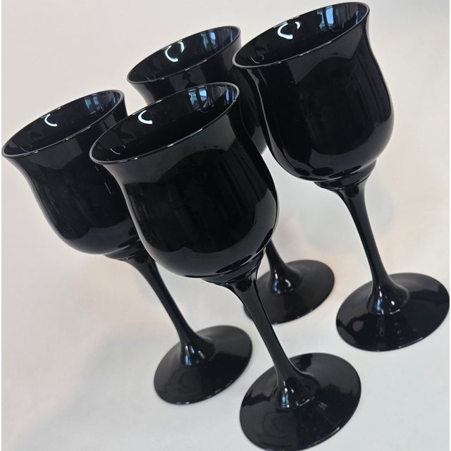Glass Vintage Onyx Black Goblets- Set of Four For Sale - Image 7 of 10