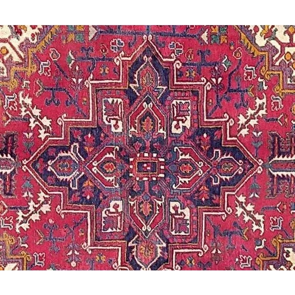 Wool pile genuine hand made vintage Persian Heriz Carpet-