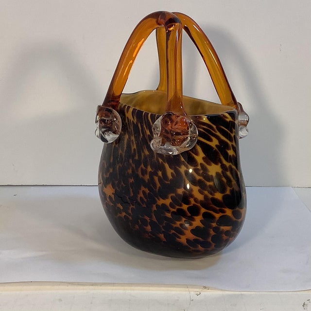 Vintage Italian Murano HandBlown Tortoise Glass Purse Vase. Chairish