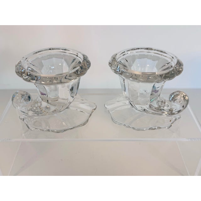 Art Deco Vintage 1930s Heisey Glass Co Cornucopia Glass Candleholders, Pair For Sale - Image 3 of 8