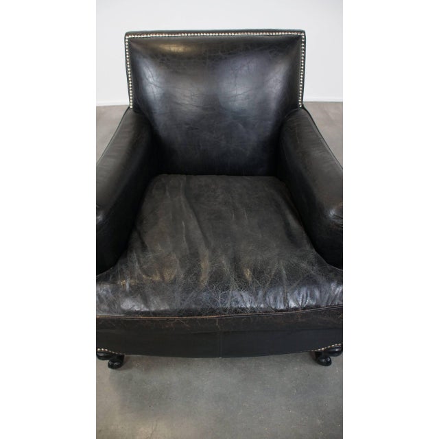 Black Grained Leather Armchair For Sale - Image 6 of 16