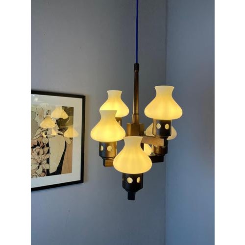 Wood Dark Brown and White Wooden Chandelier with Opal Glass Glass from Vitrika For Sale - Image 7 of 11