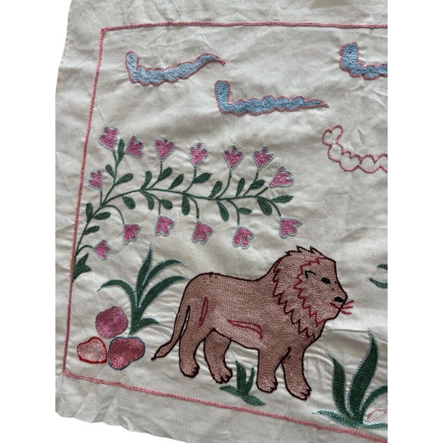 Lion Suzani Wall Hanging, Pastel Pomegranate For Sale - Image 4 of 5