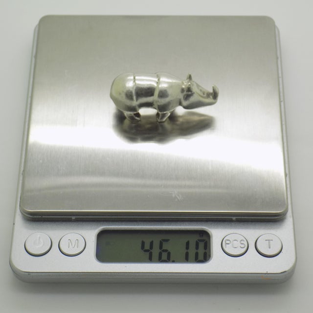 Metal Vintage Italian Genuine Silver 800 Heavy Rhino Figurine Sculpture, 1970s For Sale - Image 7 of 10