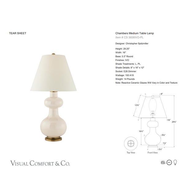 Christopher Spitzmiller by Visual Comfort Signature Chambers Medium Table Lamp in Ivory with Natural Percale Shade...