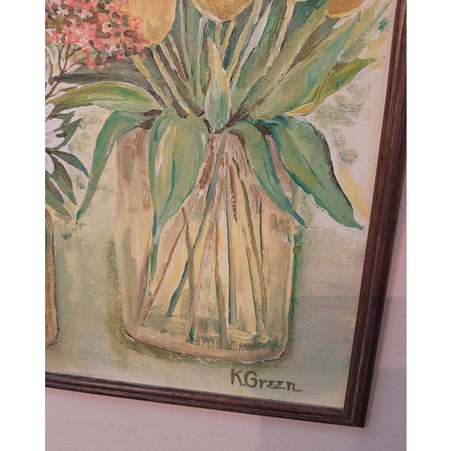 1970s Garden Floral Painting Two Bouquets Flowers For Sale - Image 5 of 11