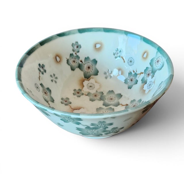 Decorative 20th Century Japanese Green Floral Rice or Noodle Bowl ~ 5 3/8"D. Great condition, Marked on bottom. 2/5 inches...