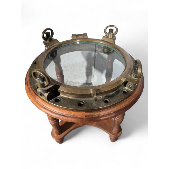 Brass and Glass Porthole Side Table, 1930 For Sale - Image 3 of 14