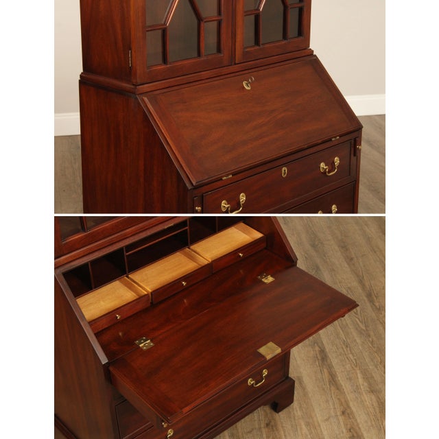 1980s Henkel Harris Mahogany Chippendale Style Secretary Desk Bookcase For Sale - Image 5 of 12