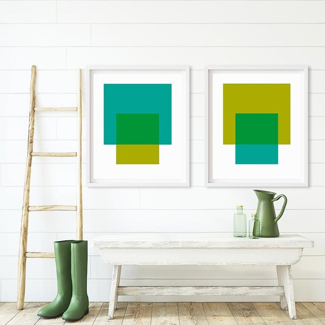 The Interaction of Teal and Green by Liz Roache (teal and Green) This Modern, Mid Century, Contemporary Fine Art Print was...