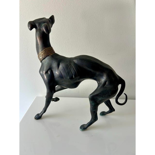 Mid 20th Century Vintage Pharoah Hound Deco Style Brass Statue For Sale - Image 4 of 10