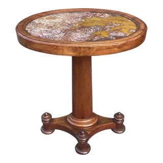 Antique Mahogany Marble Topped Lamp Victorian English Side Occasional Table 19Ct For Sale