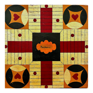 Antique Parcheesi Folk Art Game Board
