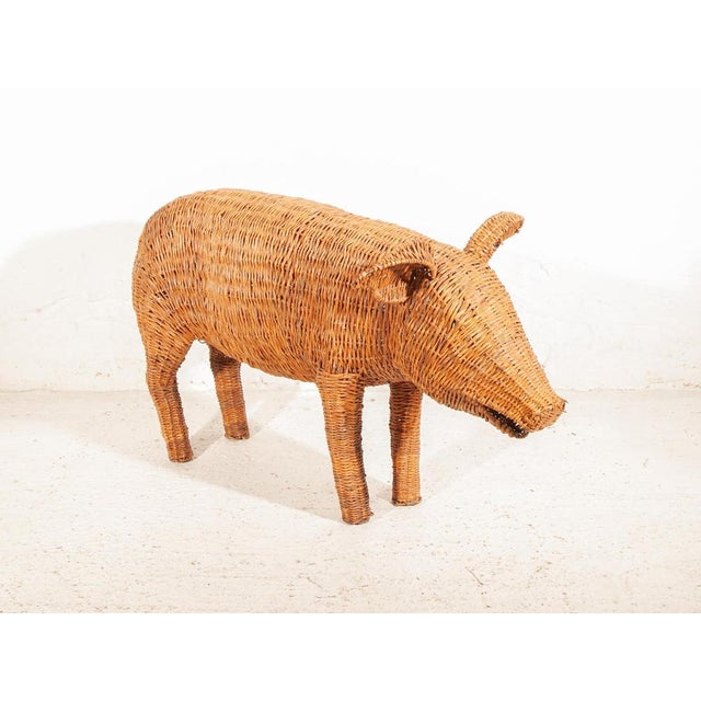 Large Wicker Pig Sculpture by M.Lopez Torres, 1974 For Sale - Image 4 of 10