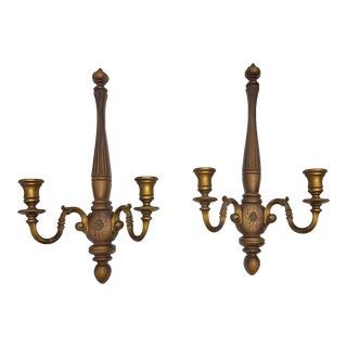 Vintage Pair of Syroco Mid Century Hollywood Regency Decor 2-Arm Candle Wall Sconces For Sale