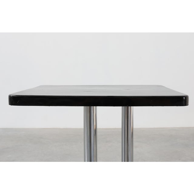 Modern Art Deco Pedestal Table with Chrome Columns and Black Lacquered Base, France, 1920s For Sale - Image 3 of 13
