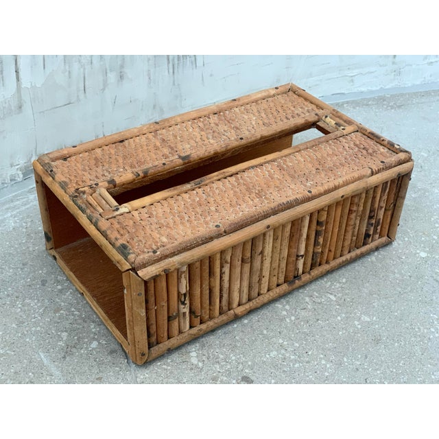 1970s Vintage 1970’s 'Scorched Tortoise' Bamboo, Rattan. Wicker Tissue Box Cover in the Crespi Style For Sale - Image 5 of 12
