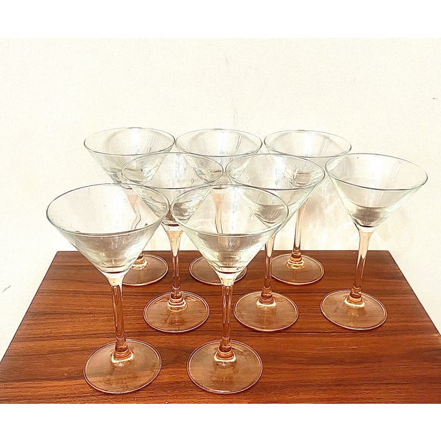 Postmodern Vintage Rose Martini Glasses from Luminarc, France, 1970s, Set of 8 For Sale - Image 3 of 3