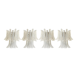 Modern Mazzega-Style “Selle” Murano Glass Wall Sconces With Diamond-Cut Transparency — Set of Four