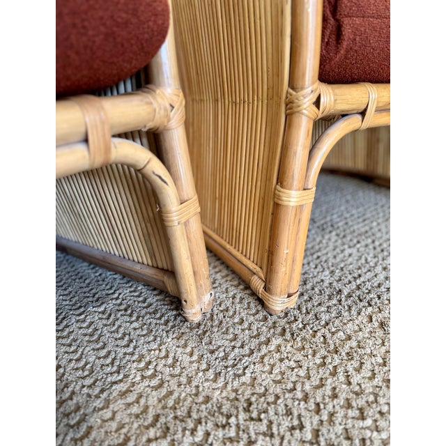 Wood A Set of Three Mid Century Modern Rattan Club Chairs With a Side Table in the Style of Gabriella Crespi, Circa 1970s. For Sale - Image 7 of 12