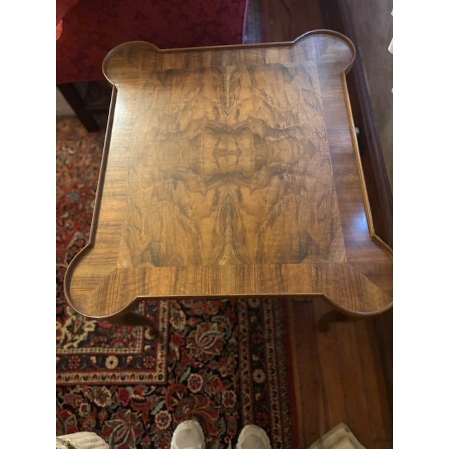 French Provincial style cherry/burl wood side table by Baker. One drawer. Excellent condition, minor blemish on top and...
