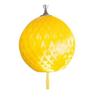 Yellow Spun Acrylic Swag Lamp With Tassel | Mid Century Pendant Light For Sale
