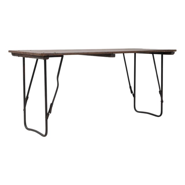 20th Century French Metal Table With Wooden Top For Sale