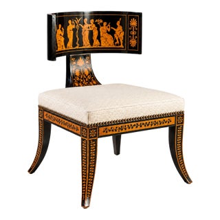 Neoclassical Ebony Accent Chair With Classical Figural Inlay For Sale