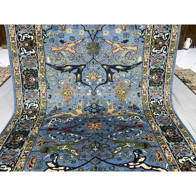 Blue Afghan Sultani Wool Rug, Natural Dye Persian Bijar Floral Design, 6′7″ × 9′9″ For Sale - Image 4 of 15