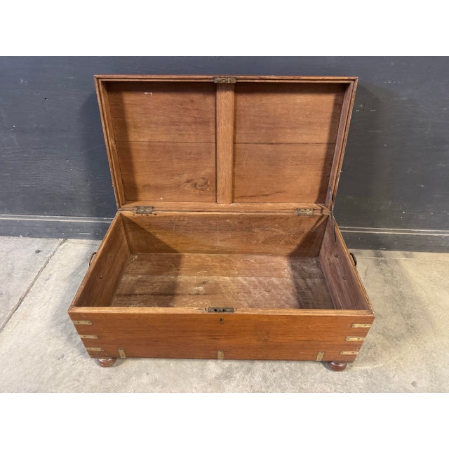 Campaign 19th C. English Brass Bound Camphor Wood Campaign Trunk For Sale - Image 3 of 9