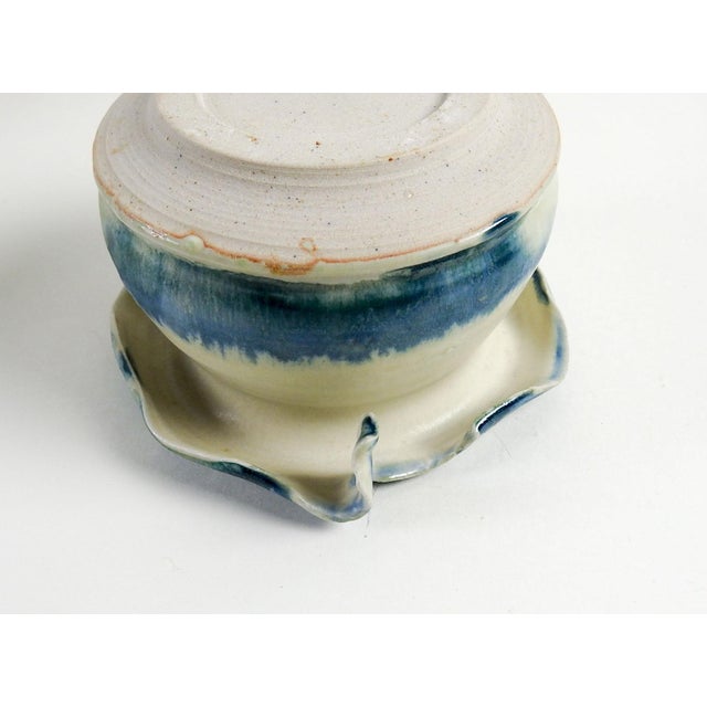 Ceramic Studio Pottery Hand Thrown Teal & White Vase For Sale - Image 7 of 7