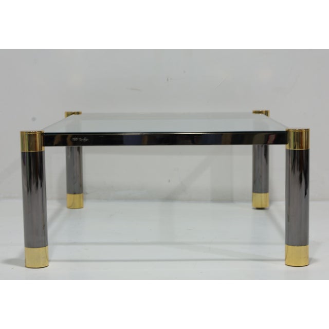 Metal Signed Karl Springer Gunmetal and Brass Cocktail Table, 1970s For Sale - Image 7 of 10