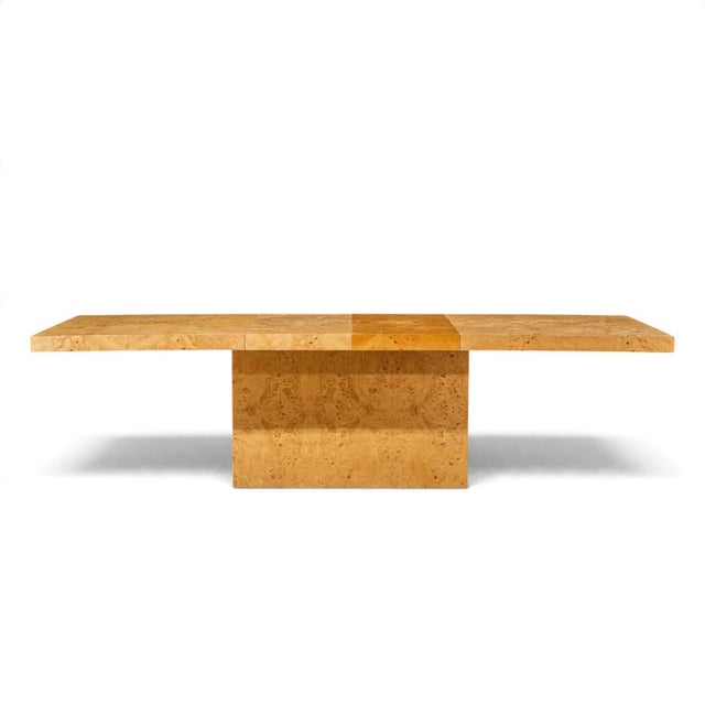 Milo Baughman for Thayer Coggin Mid Century Burlwood Expanding Dining Table with 2 Leaves This table measures: 72 wide x...