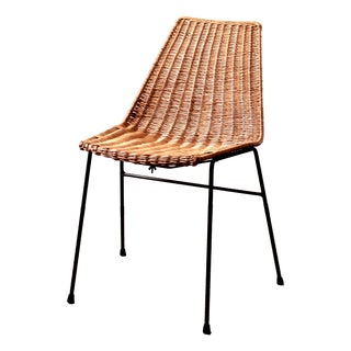 Basket Chair in Rattan and Black Metal by Gian Franco Legler, 1950s For Sale