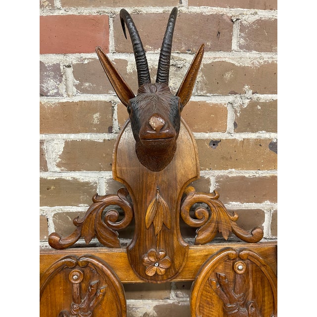 Rustic 19th Century Swiss Black Forest Hand Carved Wall Mounted Coat and Hat Rack For Sale - Image 3 of 12
