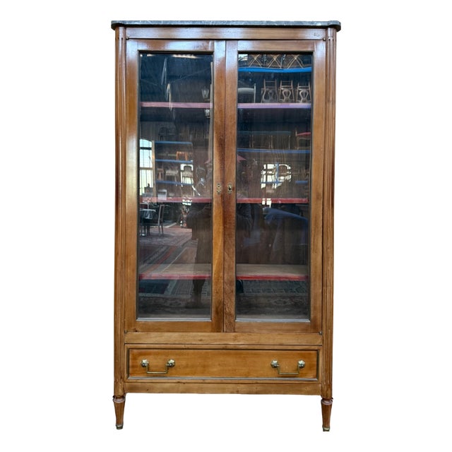 Louis XVI Style Mahogany and Marble Display Bookcase For Sale