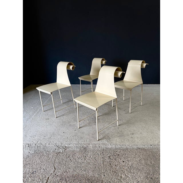 Vintage 'one of a kind' french design metal Swirl back garden chair set of 4. Made in France, 1960's period. All metal...