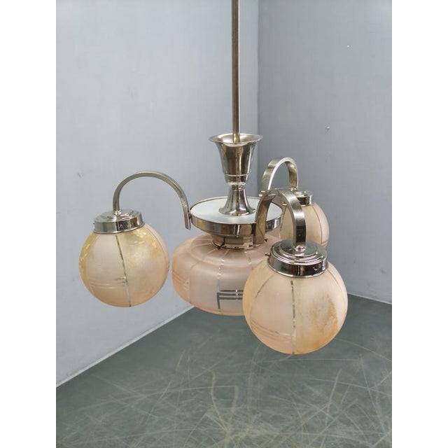 Art Deco Pink Glass Chandelier, Czechoslovakia, 1940s For Sale - Image 9 of 14
