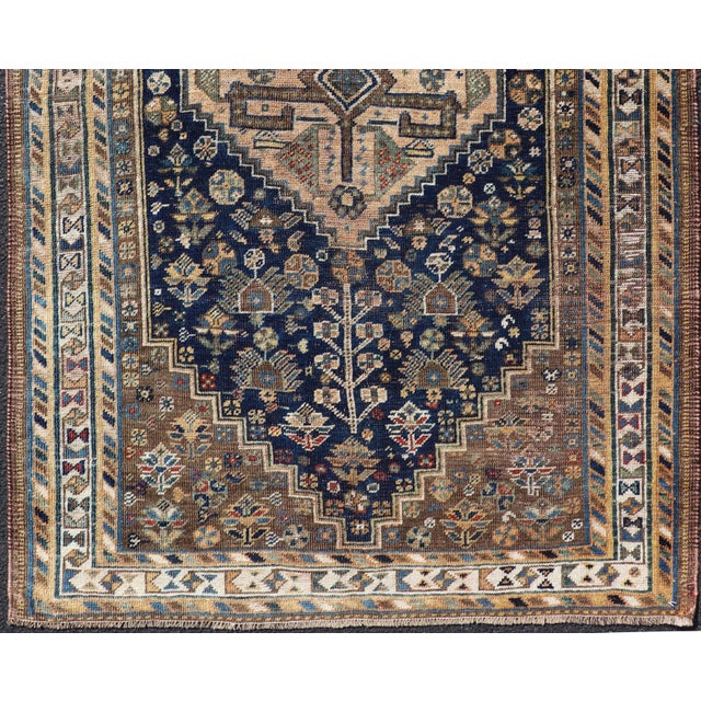 Navy Blue Antique Persian Shiraz Rug With Rich Tribal Motifs and Medallion 3'6 X 5'4 For Sale - Image 8 of 11