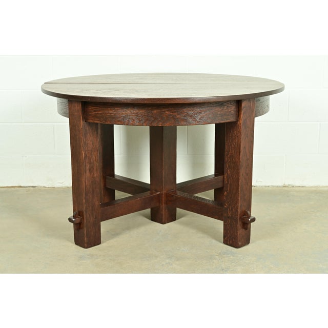 Early Gustav Stickley Antique Mission Oak Arts & Crafts Extension Dining Table, Newly Refinished For Sale - Image 12 of 13