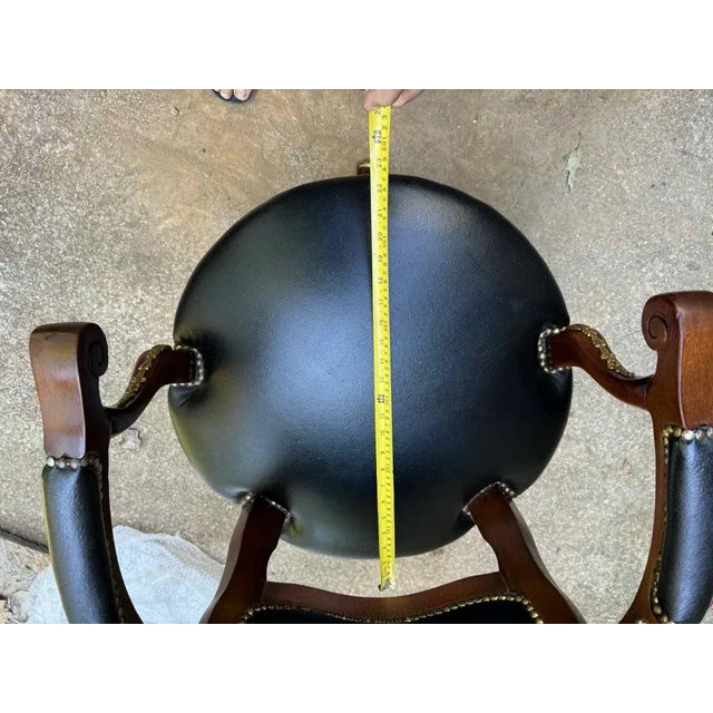 French Provincial 20th Century Vintage French Louis XV Style Brass Nail Studded Upholstered Vinyl Executive Office Chair For Sale - Image 3 of 15