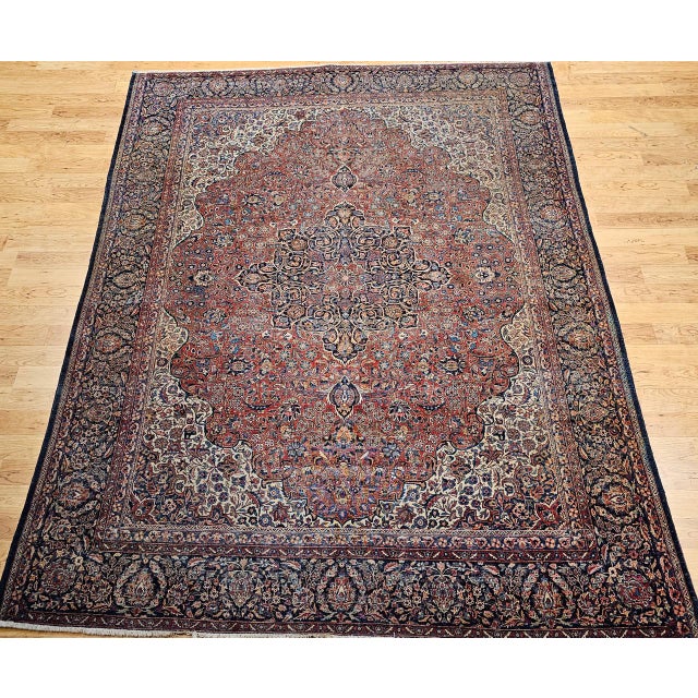 Early 20th Century Persian Kashan Rug, Hand-Knotted Wool, Floral Pattern, Rust & Ivory, 8x10 For Sale - Image 12 of 18